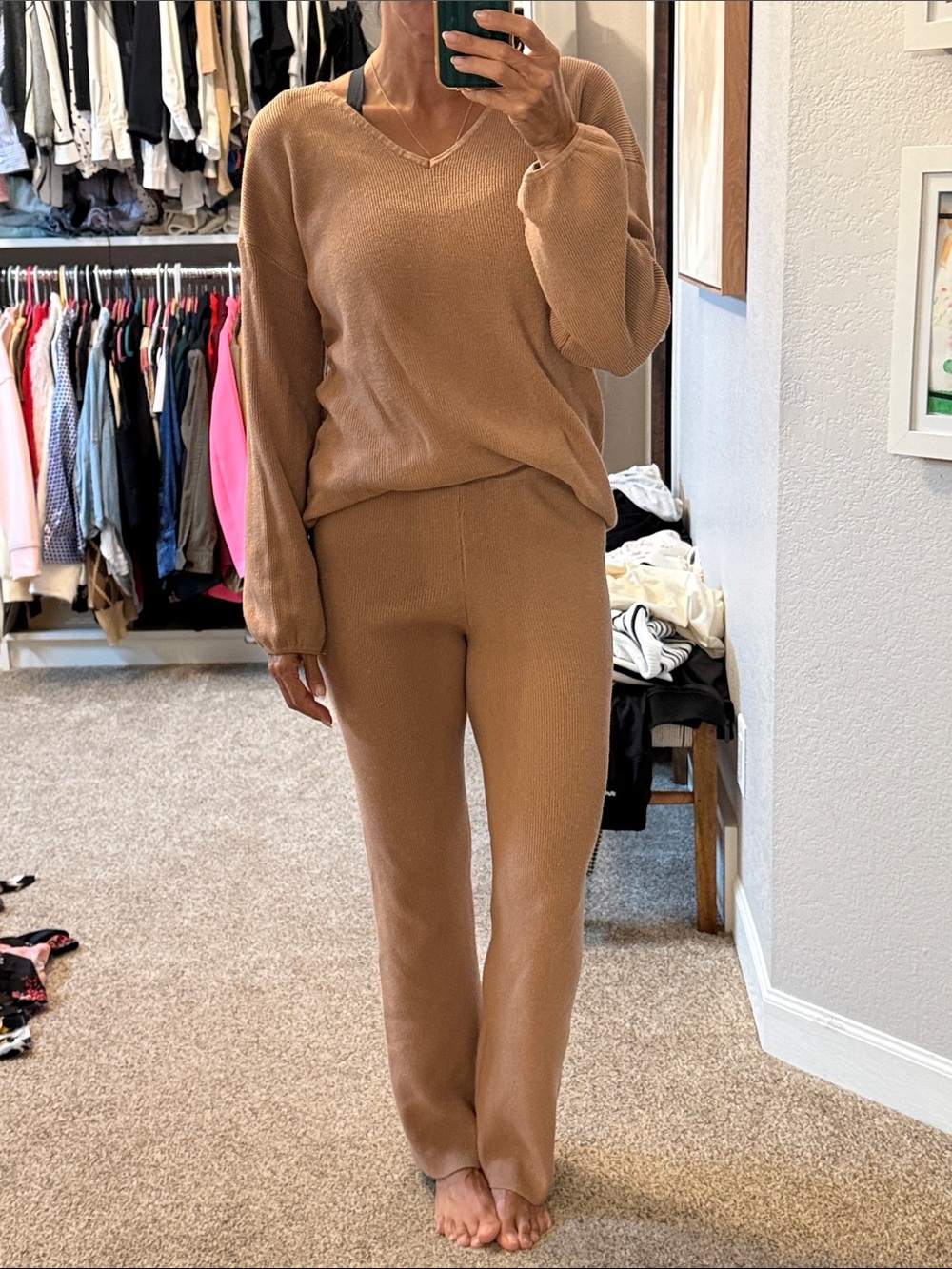 Cozy Rib Knit lounge Set in Tan